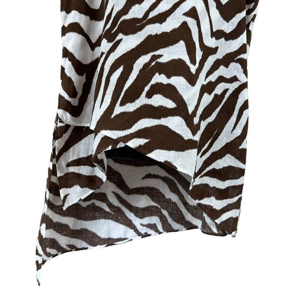 Chico’s sleeveless linen zebra print tunic in brown and white, size 3 - Picture 3 of 7